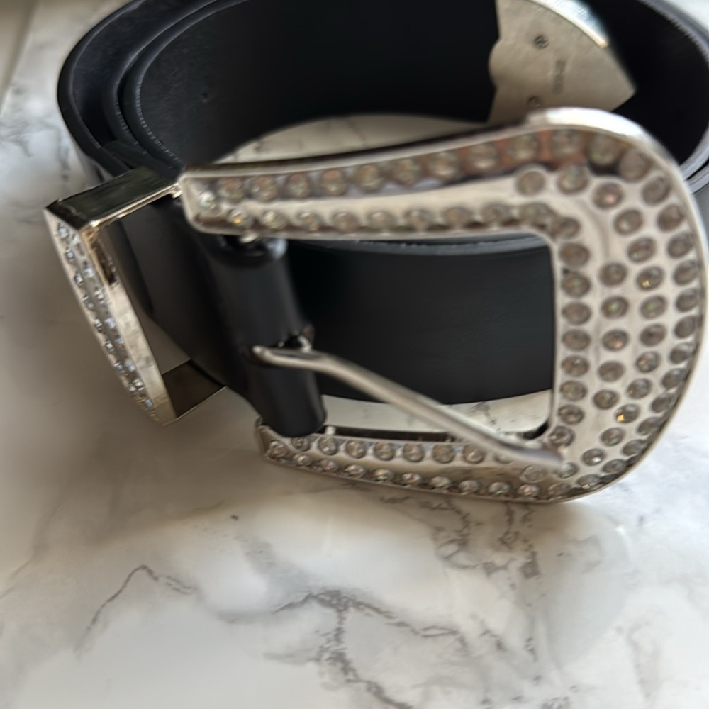 Elegant Black Belt with Rhinestone Buckle 44”long . NWOT